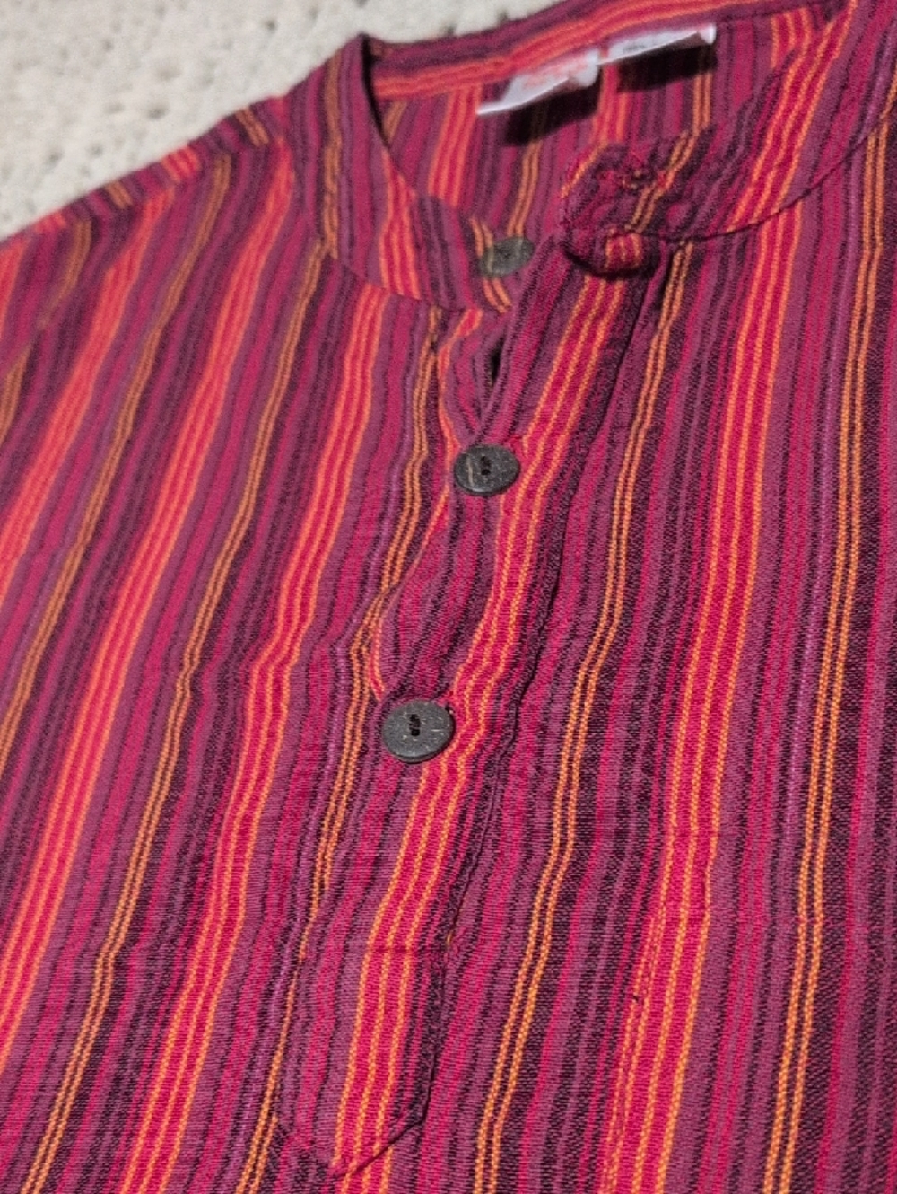 384- Namaste Fair Trade Men's Red Striped Short-Sleeve Shirt - Picture 3 of 6